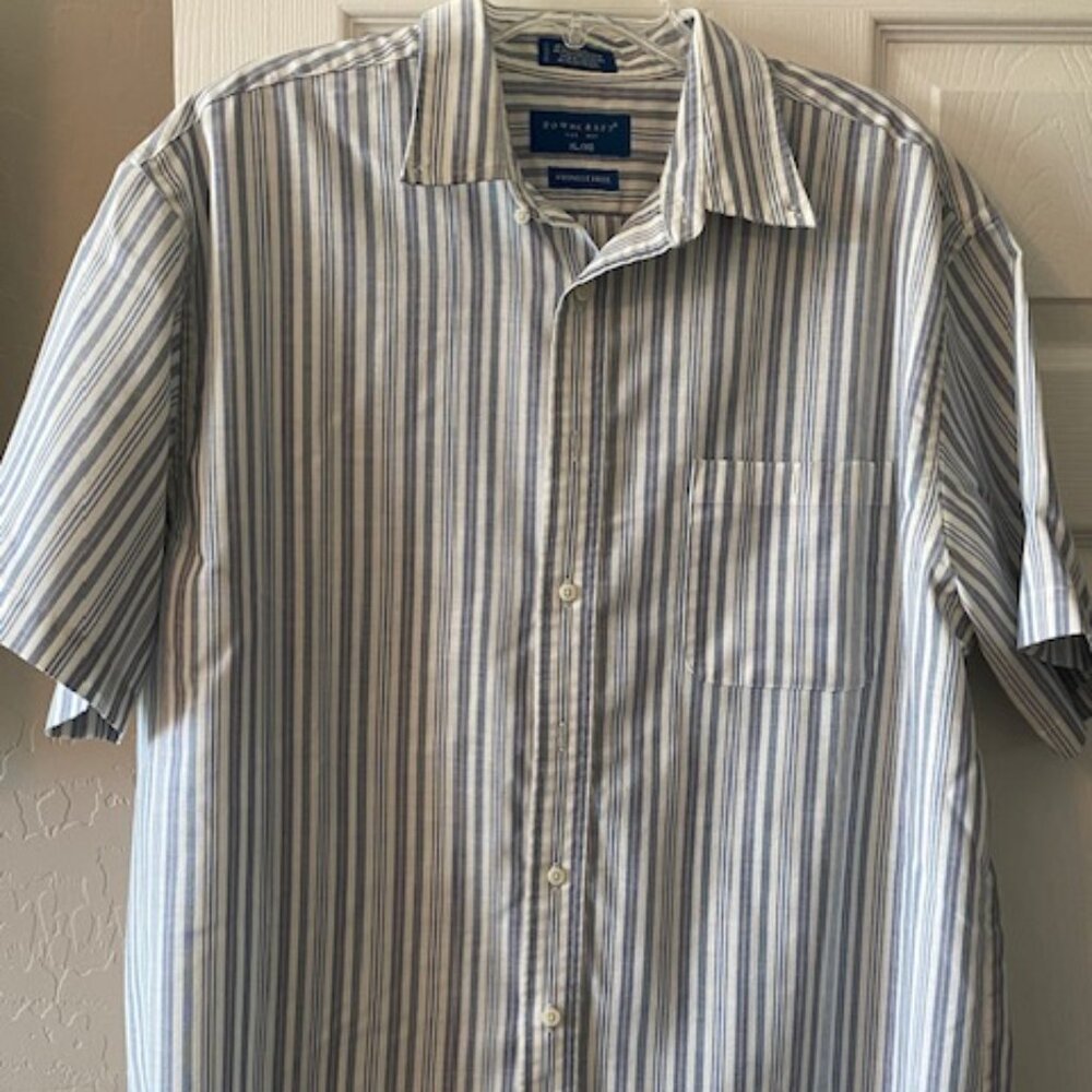 Towncraft Men's Wrinkle Free Blue & Gray Striped Button Down Shirt - XL